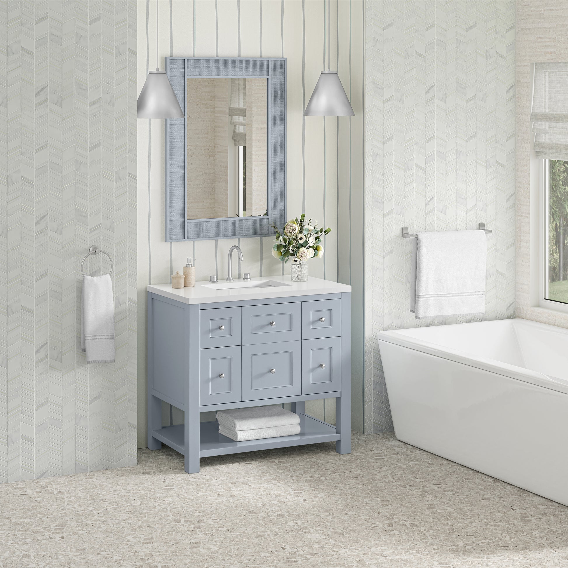 James Martin Vanities Breckenridge 36" Serenity Blue Single Vanity With 3cm White Zeus Quartz Top