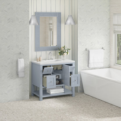 James Martin Vanities Breckenridge 36" Serenity Blue Single Vanity With 3cm White Zeus Quartz Top