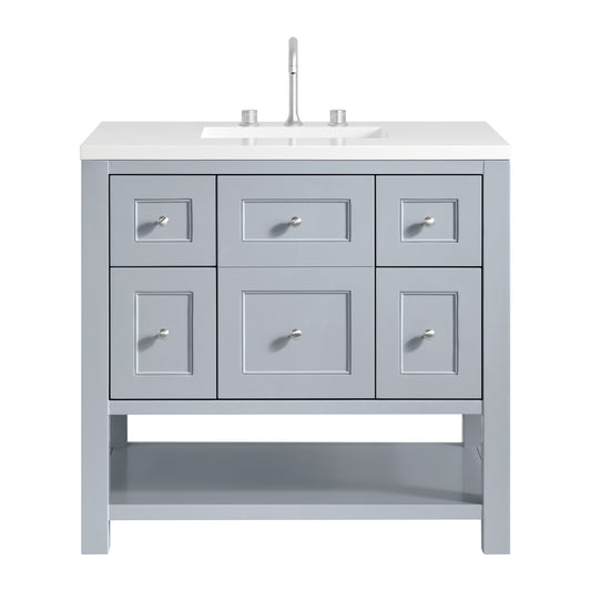James Martin Vanities Breckenridge 36" Serenity Blue Single Vanity With 3cm White Zeus Quartz Top