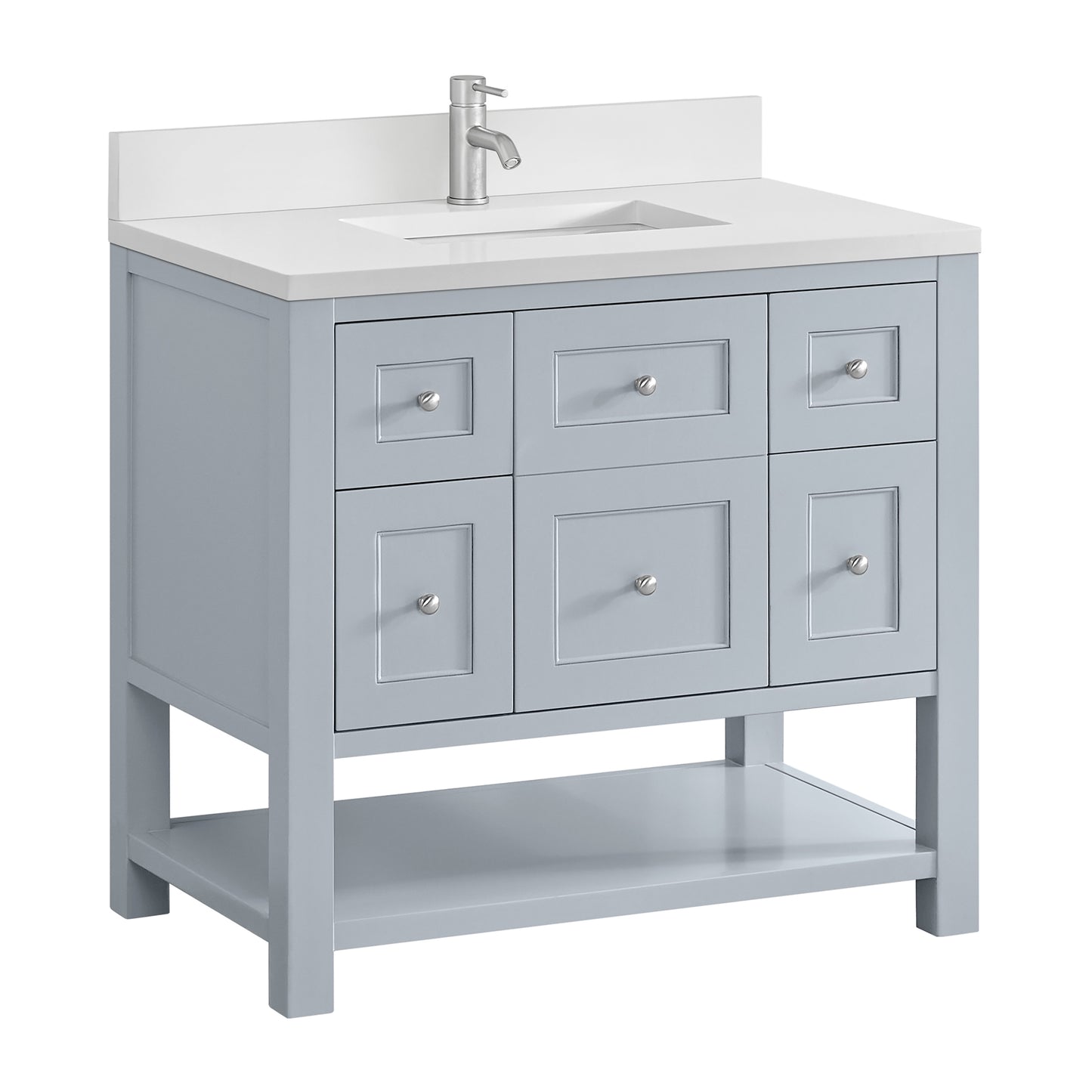 James Martin Vanities Breckenridge 36" Serenity Blue Single Vanity With Single Hole 3cm White Zeus Quartz Top and Backsplash
