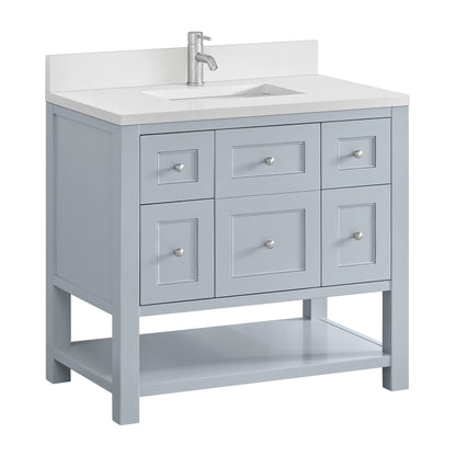 James Martin Vanities Breckenridge 36" Serenity Blue Single Vanity With Single Hole 3cm White Zeus Quartz Top and Backsplash