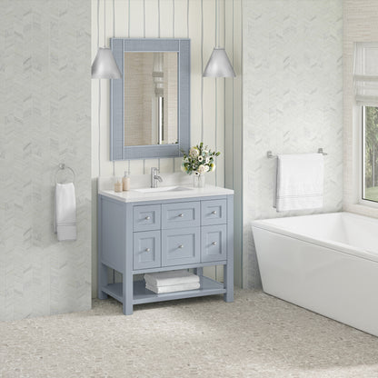 James Martin Vanities Breckenridge 36" Serenity Blue Single Vanity With Single Hole 3cm White Zeus Quartz Top and Backsplash