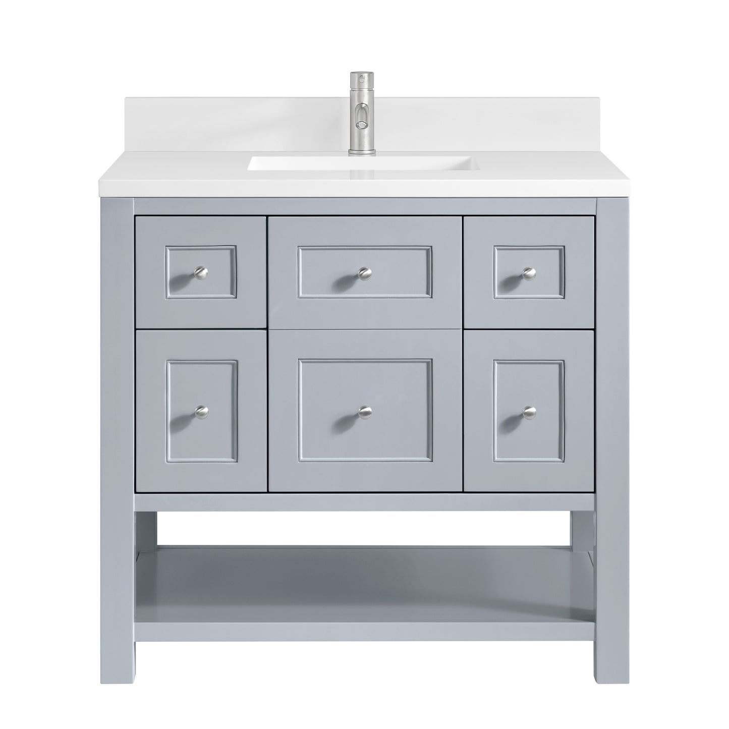 James Martin Vanities Breckenridge 36" Serenity Blue Single Vanity With Single Hole 3cm White Zeus Quartz Top and Backsplash