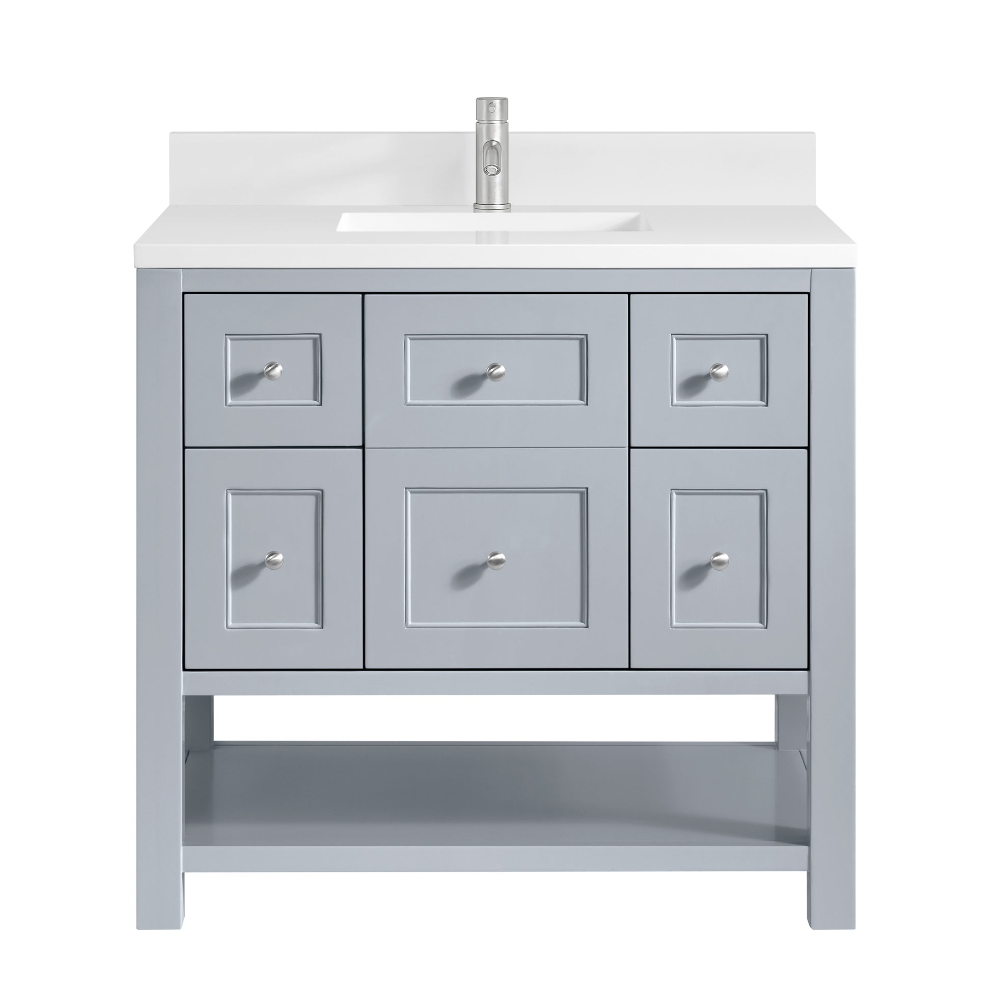 James Martin Vanities Breckenridge 36" Serenity Blue Single Vanity With Single Hole 3cm White Zeus Quartz Top and Backsplash