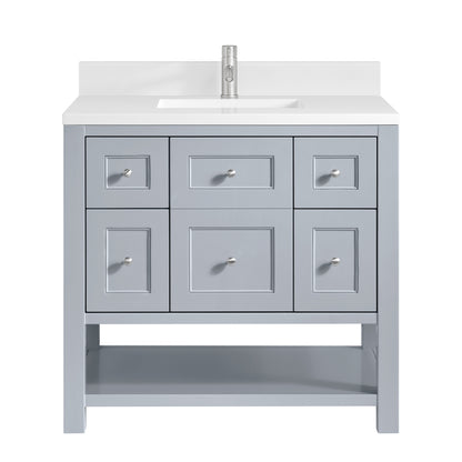 James Martin Vanities Breckenridge 36" Serenity Blue Single Vanity With Single Hole 3cm White Zeus Quartz Top and Backsplash