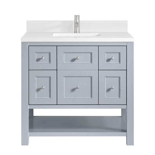 James Martin Vanities Breckenridge 36" Serenity Blue Single Vanity With Single Hole 3cm White Zeus Quartz Top and Backsplash