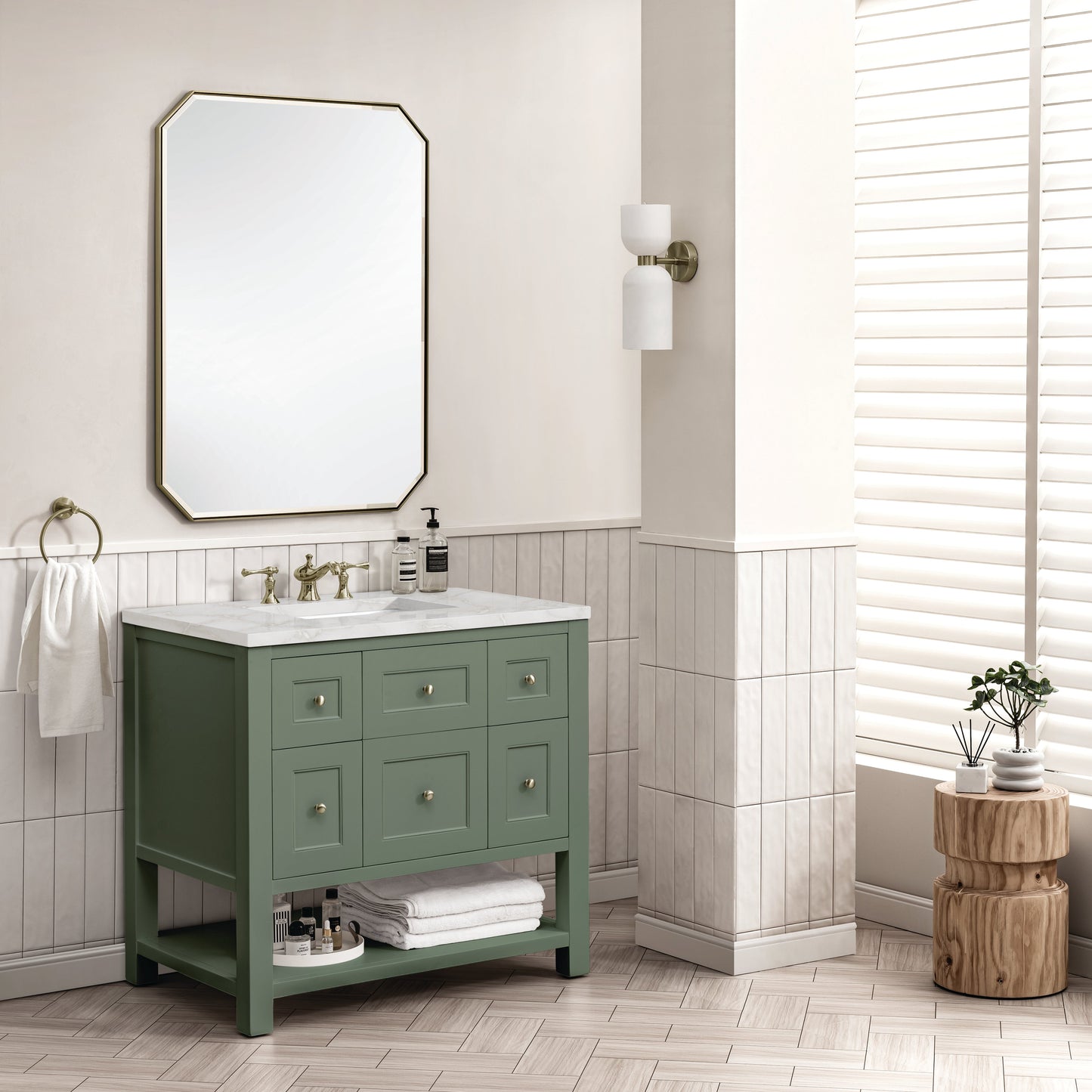 James Martin Vanities Breckenridge 36" Smokey Celadon Single Vanity With 3 cm Victorian Silver Top