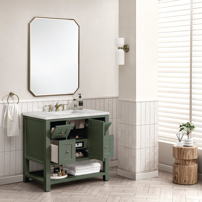 James Martin Vanities Breckenridge 36" Smokey Celadon Single Vanity With 3 cm Victorian Silver Top