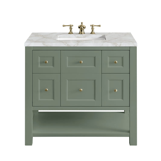 James Martin Vanities Breckenridge 36" Smokey Celadon Single Vanity With 3 cm Victorian Silver Top