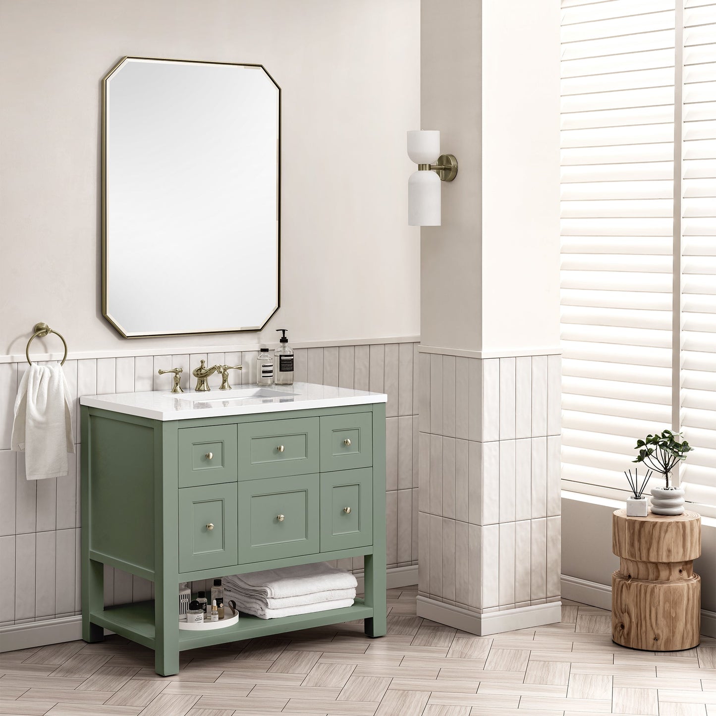 James Martin Vanities Breckenridge 36" Smokey Celadon Single Vanity With 3 cm White Zeus Top