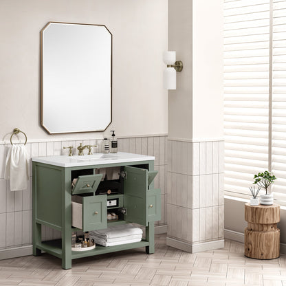 James Martin Vanities Breckenridge 36" Smokey Celadon Single Vanity With 3 cm White Zeus Top