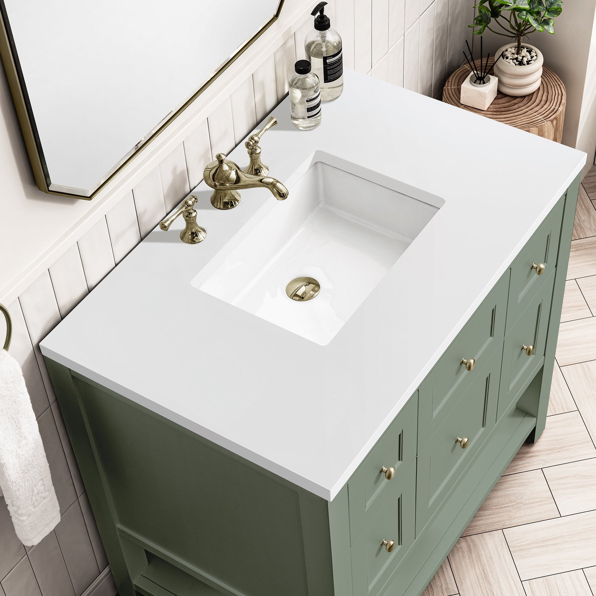 James Martin Vanities Breckenridge 36" Smokey Celadon Single Vanity With 3 cm White Zeus Top