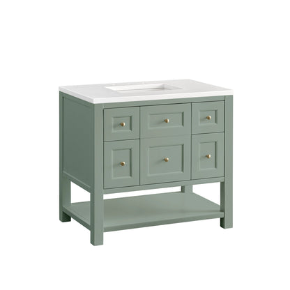 James Martin Vanities Breckenridge 36" Smokey Celadon Single Vanity With 3 cm White Zeus Top