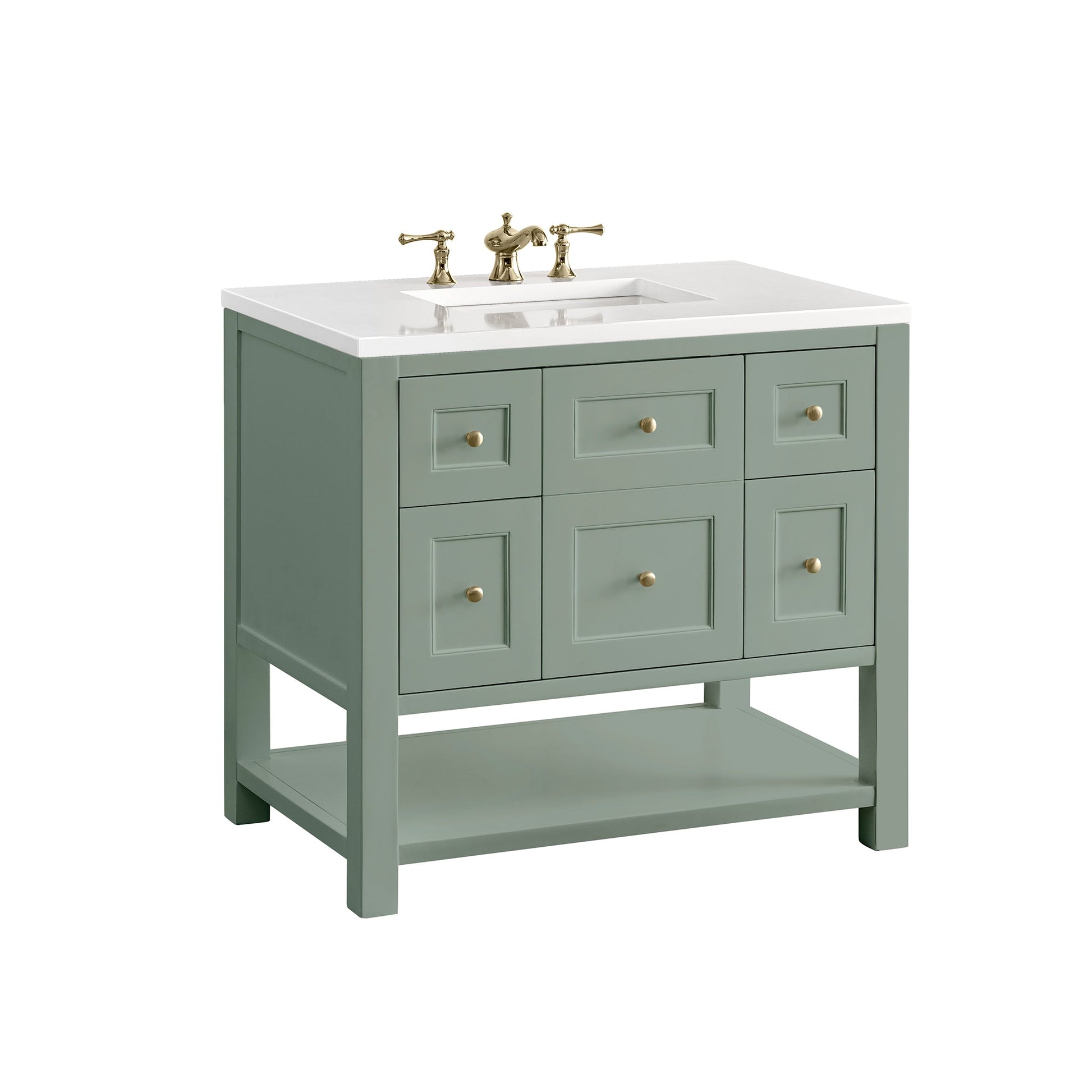 James Martin Vanities Breckenridge 36" Smokey Celadon Single Vanity With 3 cm White Zeus Top