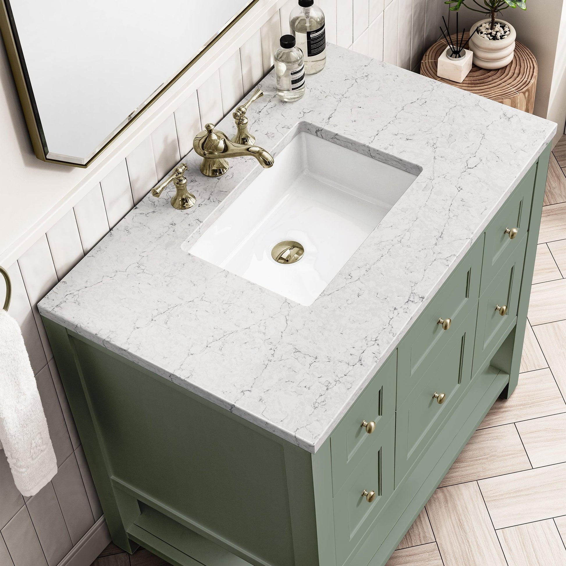 James Martin Vanities Breckenridge 36" Smokey Celadon Single Vanity With 3cm Arctic Fall Top