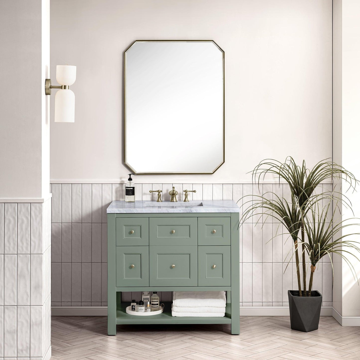 James Martin Vanities Breckenridge 36" Smokey Celadon Single Vanity With 3cm Carrara Marble Top