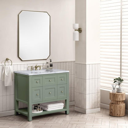 James Martin Vanities Breckenridge 36" Smokey Celadon Single Vanity With 3cm Carrara Marble Top