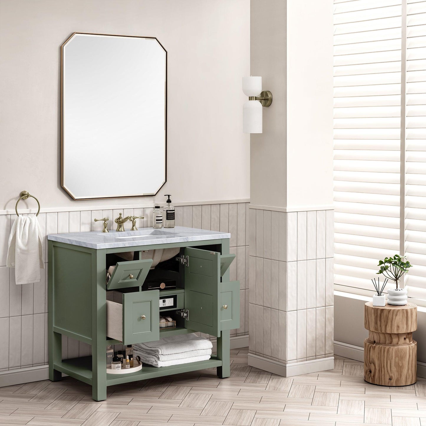 James Martin Vanities Breckenridge 36" Smokey Celadon Single Vanity With 3cm Carrara Marble Top