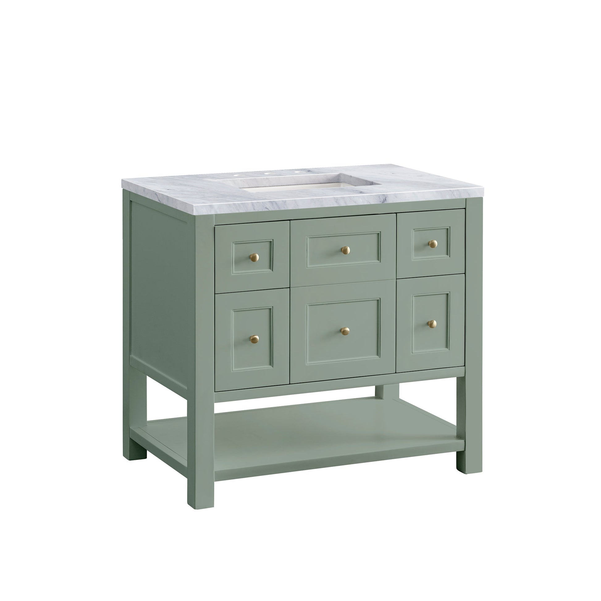 James Martin Vanities Breckenridge 36" Smokey Celadon Single Vanity With 3cm Carrara Marble Top