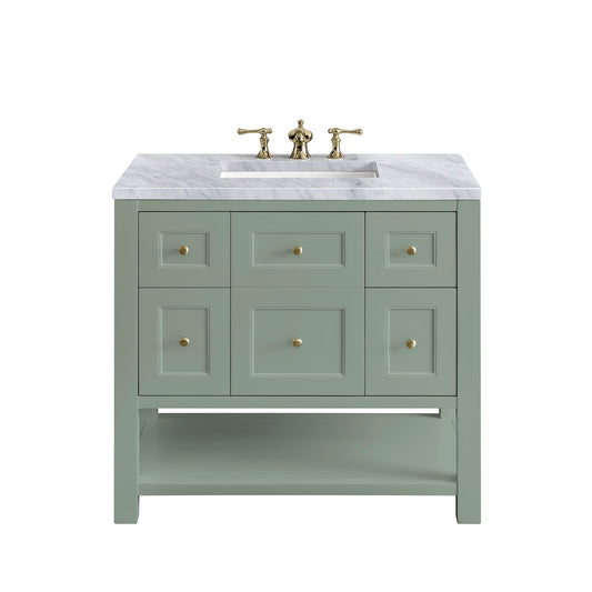 James Martin Vanities Breckenridge 36" Smokey Celadon Single Vanity With 3cm Carrara Marble Top