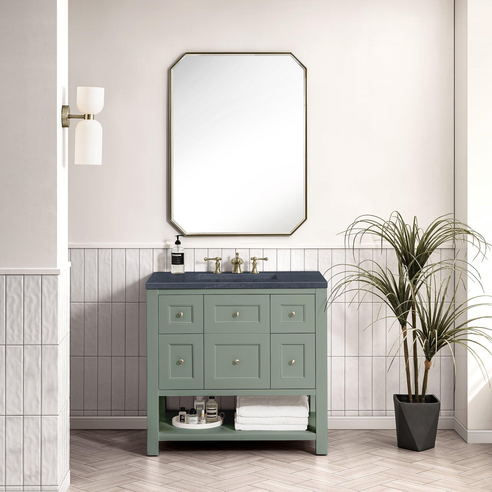 James Martin Vanities Breckenridge 36" Smokey Celadon Single Vanity With 3cm Charcoal Soapstone Top