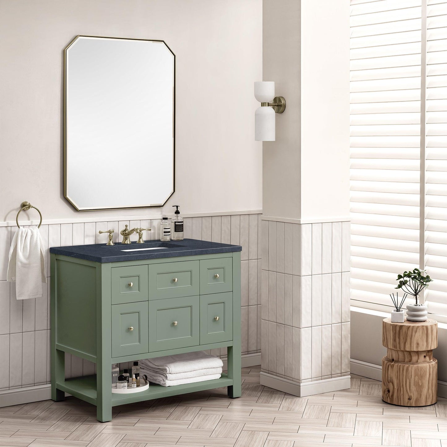 James Martin Vanities Breckenridge 36" Smokey Celadon Single Vanity With 3cm Charcoal Soapstone Top