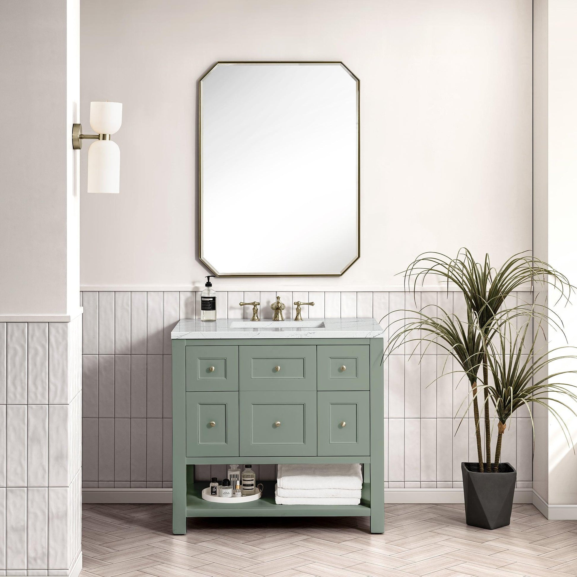 James Martin Vanities Breckenridge 36" Smokey Celadon Single Vanity With 3cm Ethereal Noctis Top