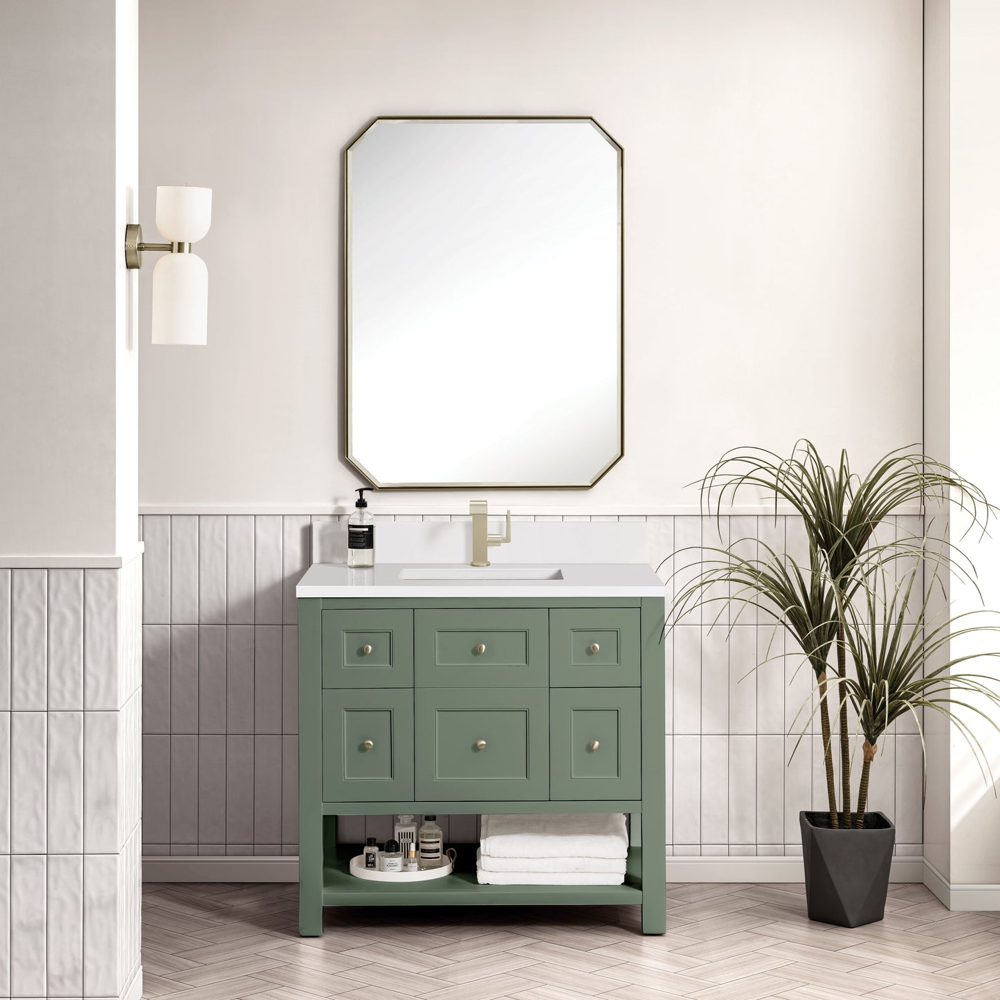 James Martin Vanities Breckenridge 36" Smokey Celadon Single Vanity With Single Hole 3 cm White Zeus Top & Backsplash