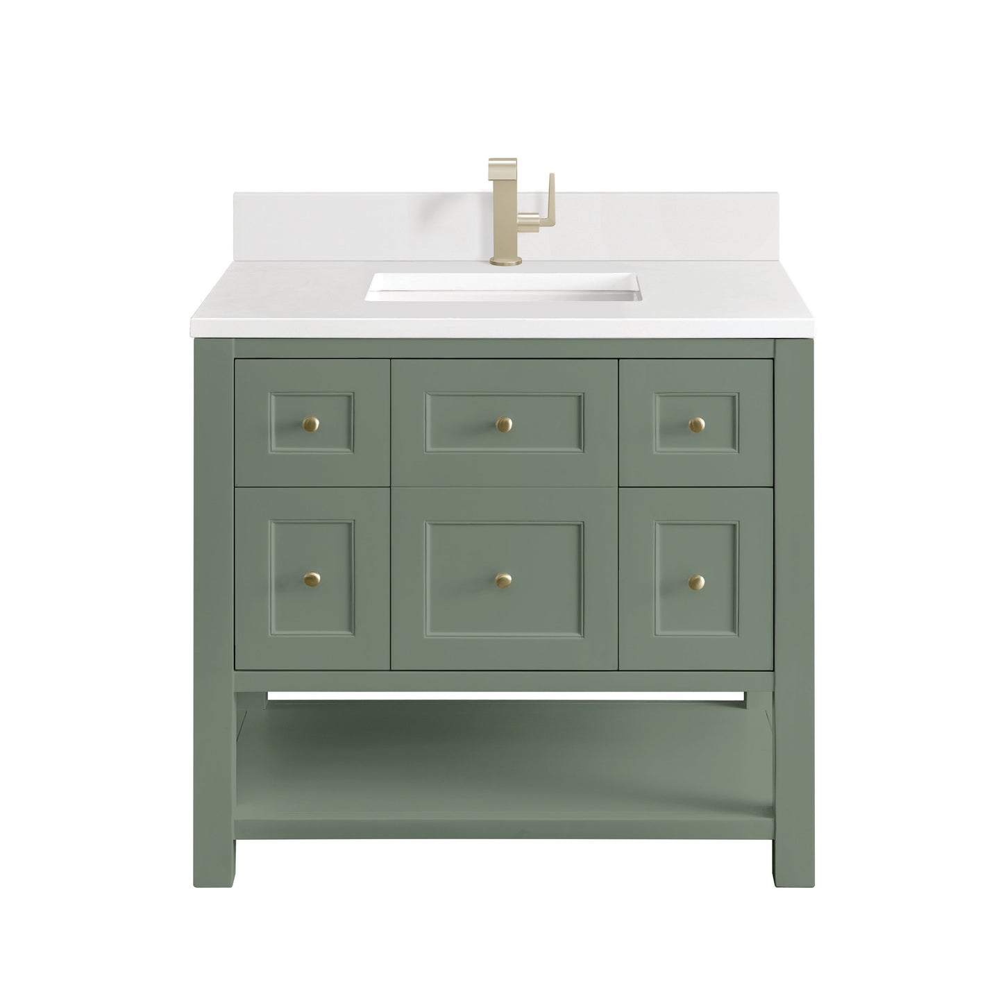 James Martin Vanities Breckenridge 36" Smokey Celadon Single Vanity With Single Hole 3 cm White Zeus Top & Backsplash