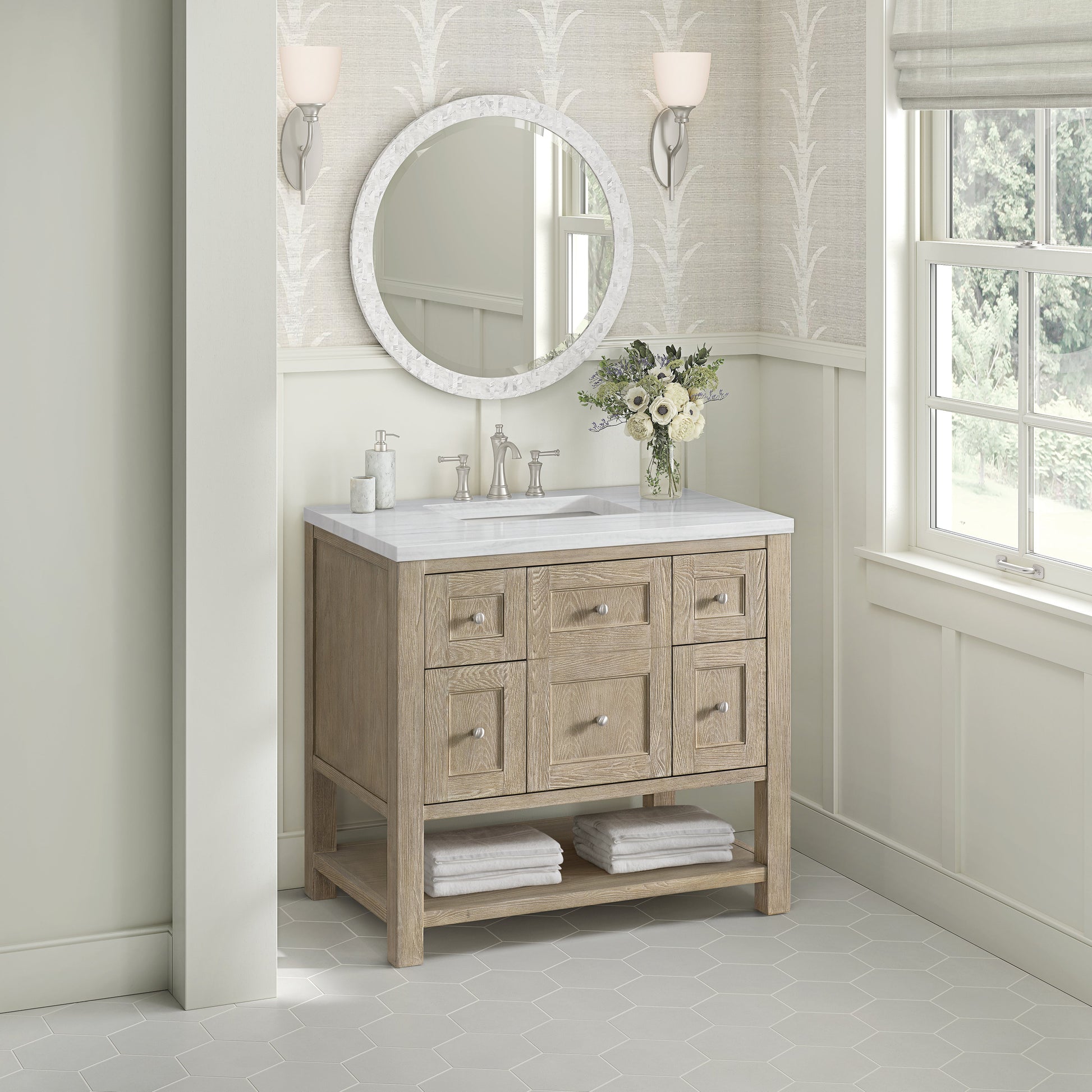 James Martin Vanities Breckenridge 36" Whitewashed Oak Single Vanity With 3 cm Arctic Fall Solid Surface Top