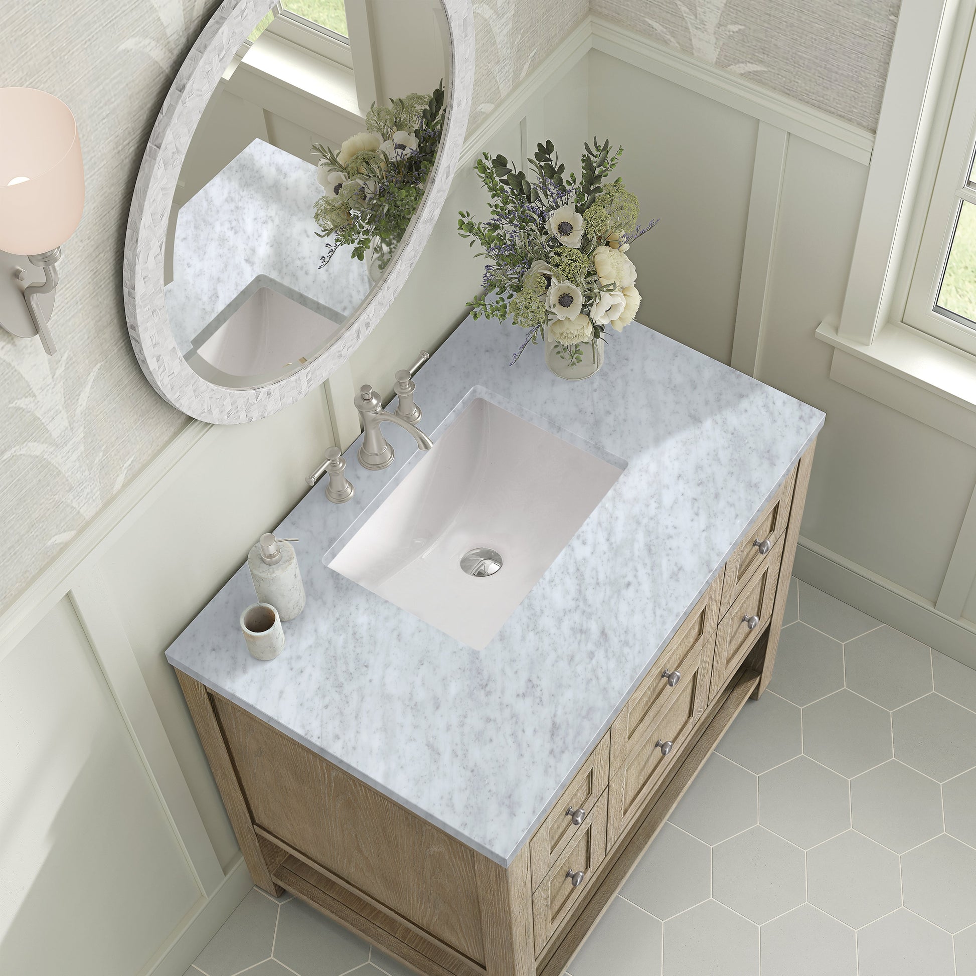 James Martin Vanities Breckenridge 36" Whitewashed Oak Single Vanity With 3 cm Carrara White Marble Top