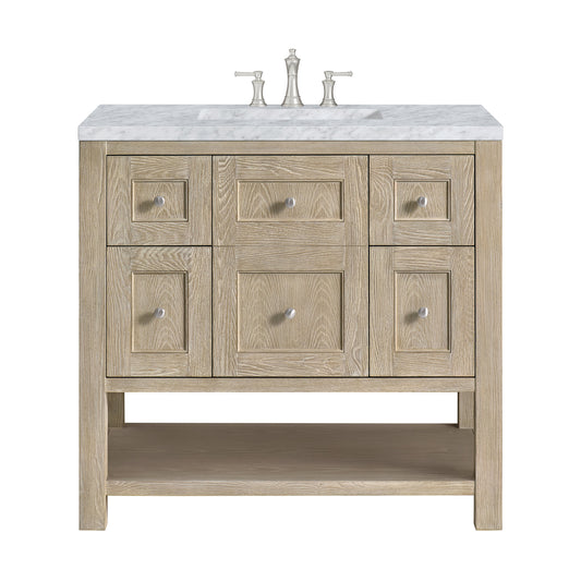 James Martin Vanities Breckenridge 36" Whitewashed Oak Single Vanity With 3 cm Carrara White Marble Top