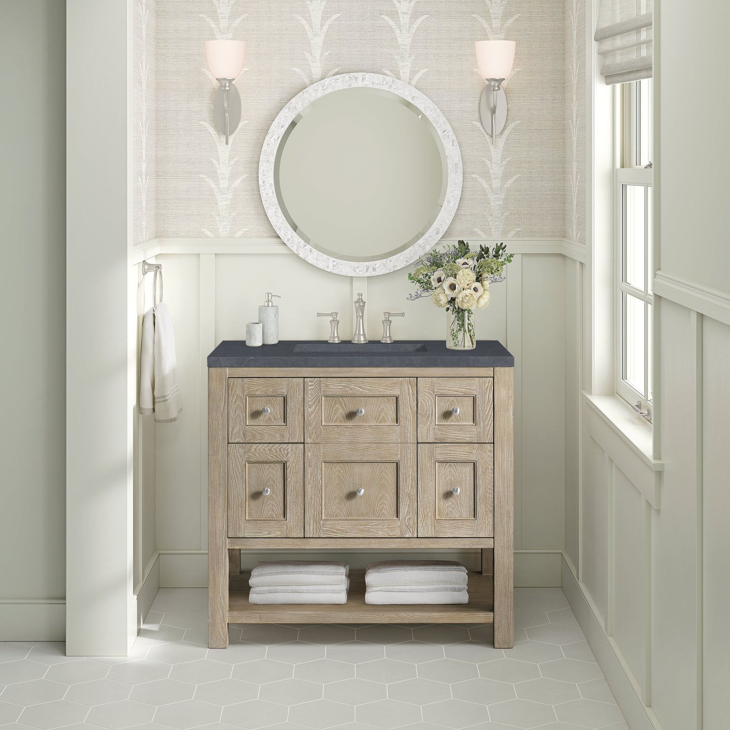 James Martin Vanities Breckenridge 36" Whitewashed Oak Single Vanity With 3 cm Charcoal Soapstone Quartz Top