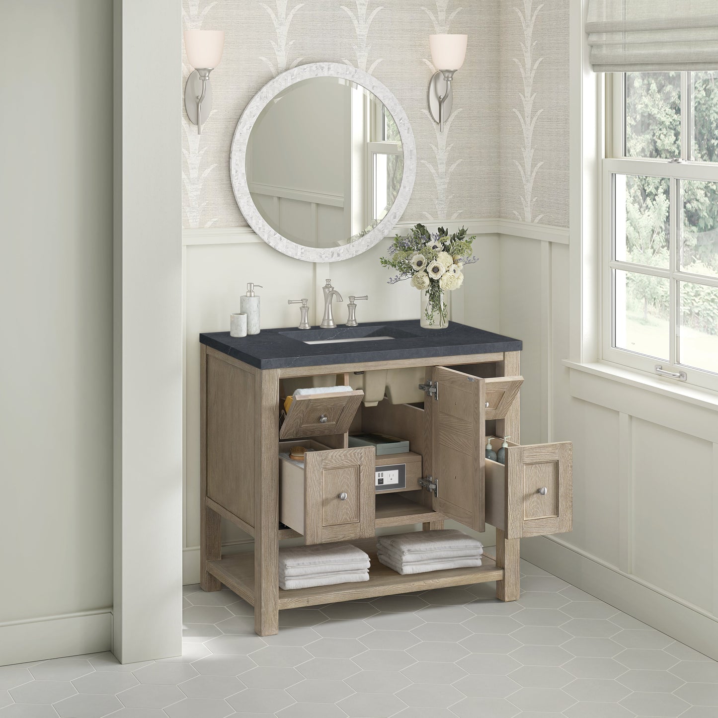 James Martin Vanities Breckenridge 36" Whitewashed Oak Single Vanity With 3 cm Charcoal Soapstone Quartz Top