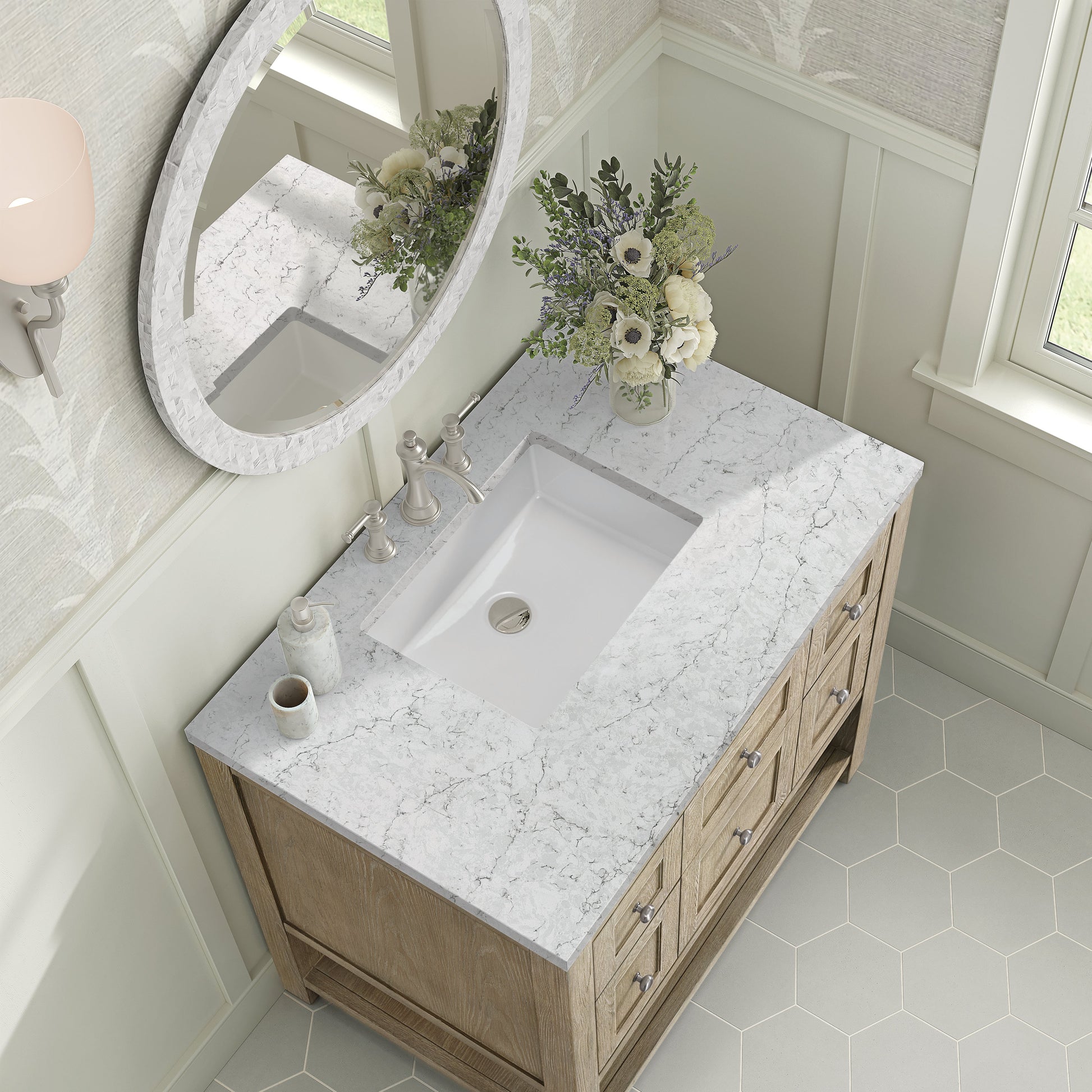 James Martin Vanities Breckenridge 36" Whitewashed Oak Single Vanity With 3 cm Eternal Jasmine Pearl Quartz Top