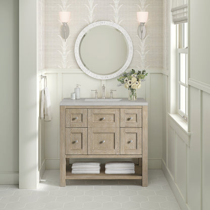 James Martin Vanities Breckenridge 36" Whitewashed Oak Single Vanity With 3 cm Eternal Serena Quartz Top