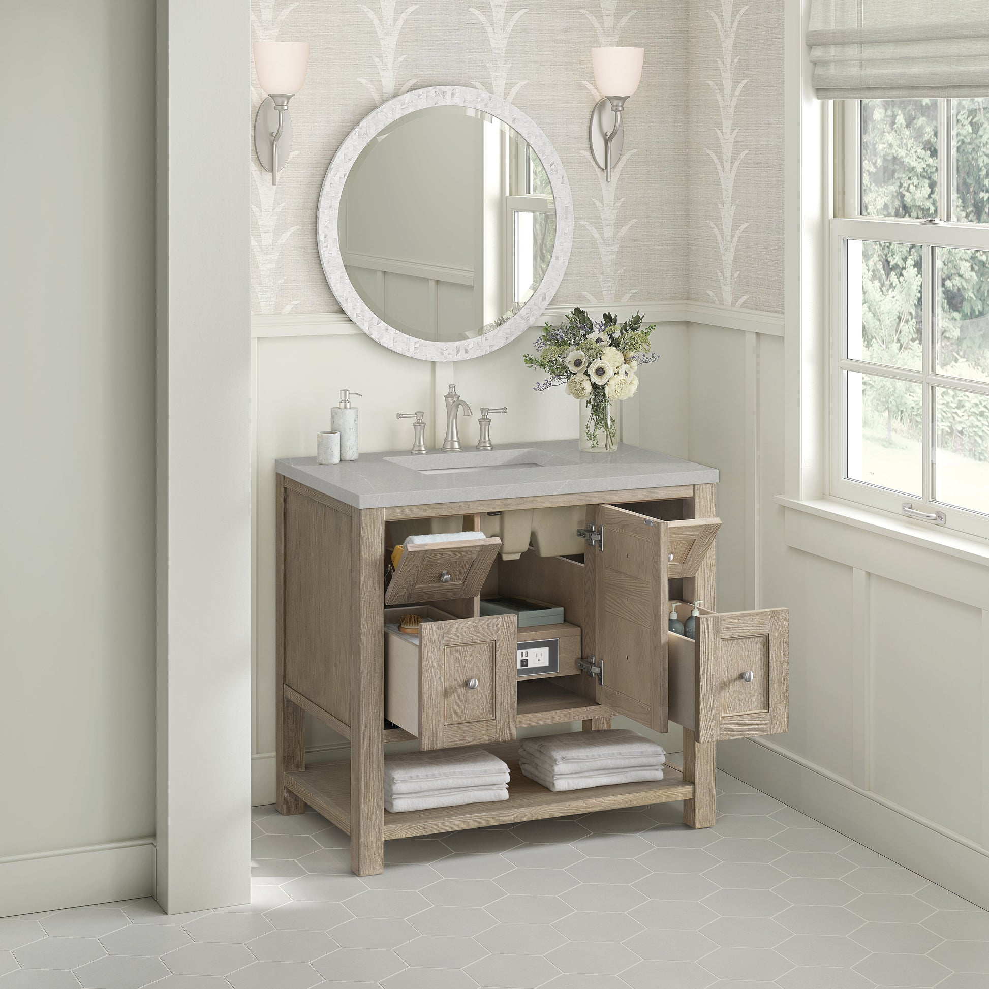 James Martin Vanities Breckenridge 36" Whitewashed Oak Single Vanity With 3 cm Eternal Serena Quartz Top