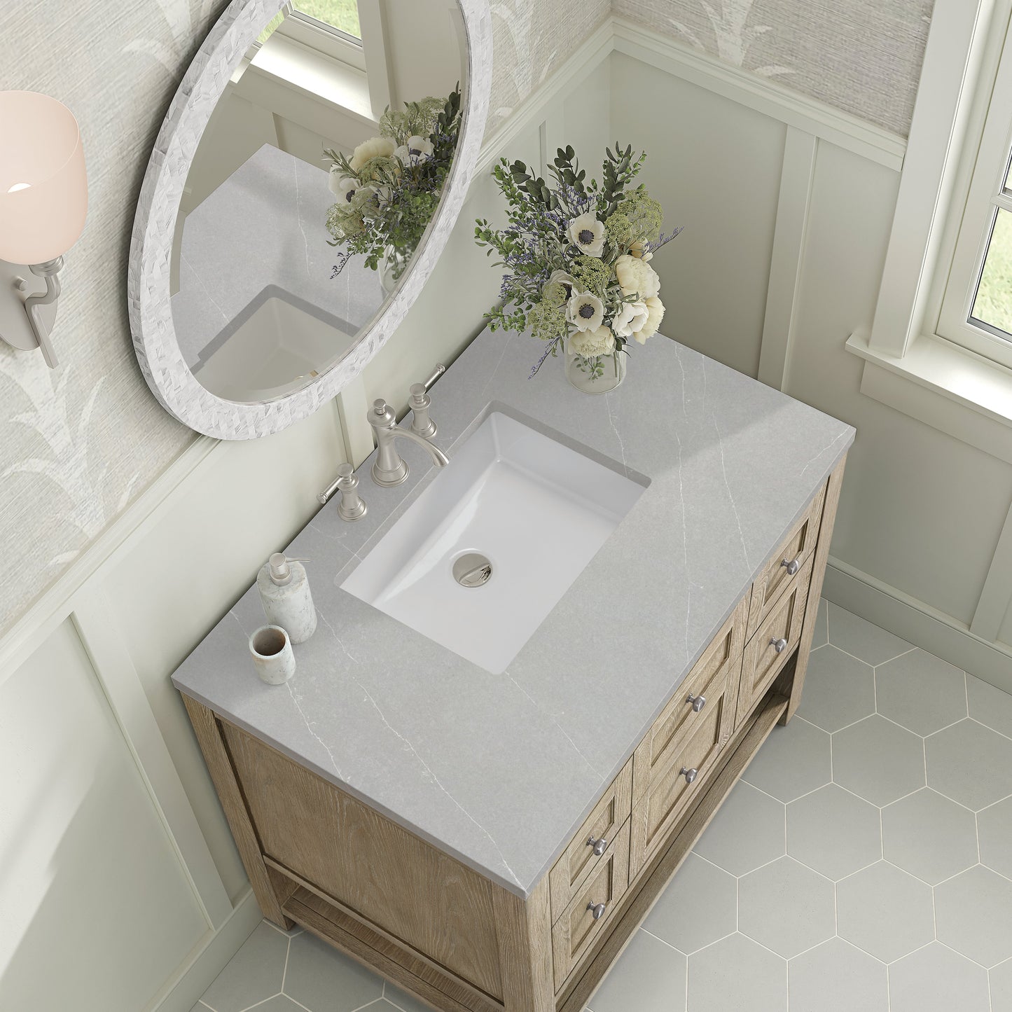 James Martin Vanities Breckenridge 36" Whitewashed Oak Single Vanity With 3 cm Eternal Serena Quartz Top