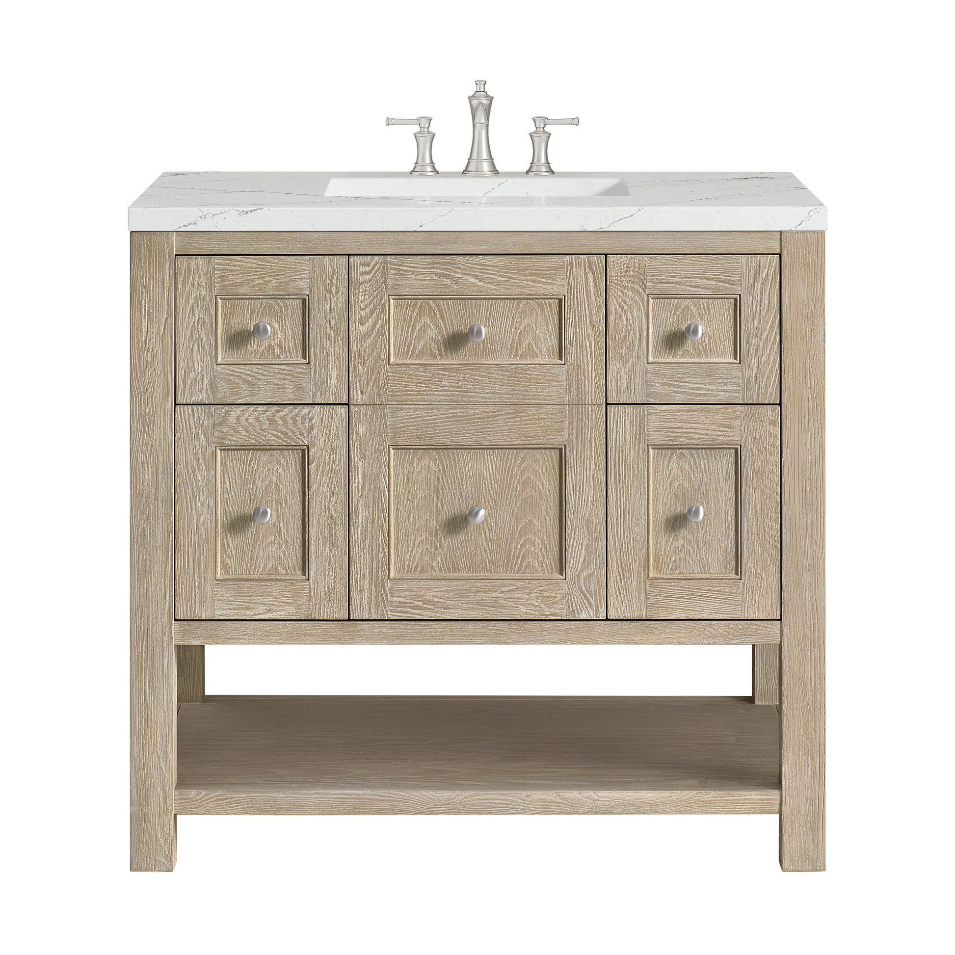 James Martin Vanities Breckenridge 36" Whitewashed Oak Single Vanity With 3 cm Ethereal Noctis Quartz Top