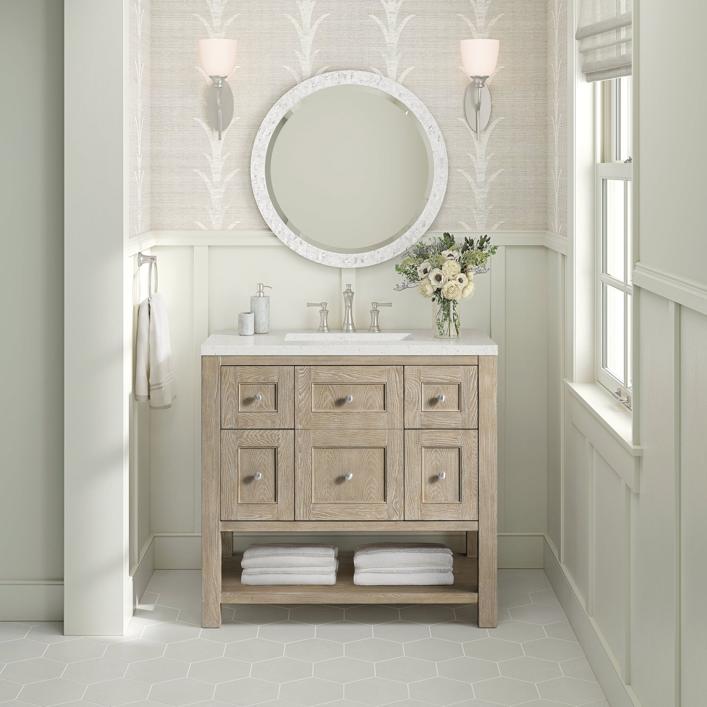 James Martin Vanities Breckenridge 36" Whitewashed Oak Single Vanity With 3 cm Lime Delight Quartz Top