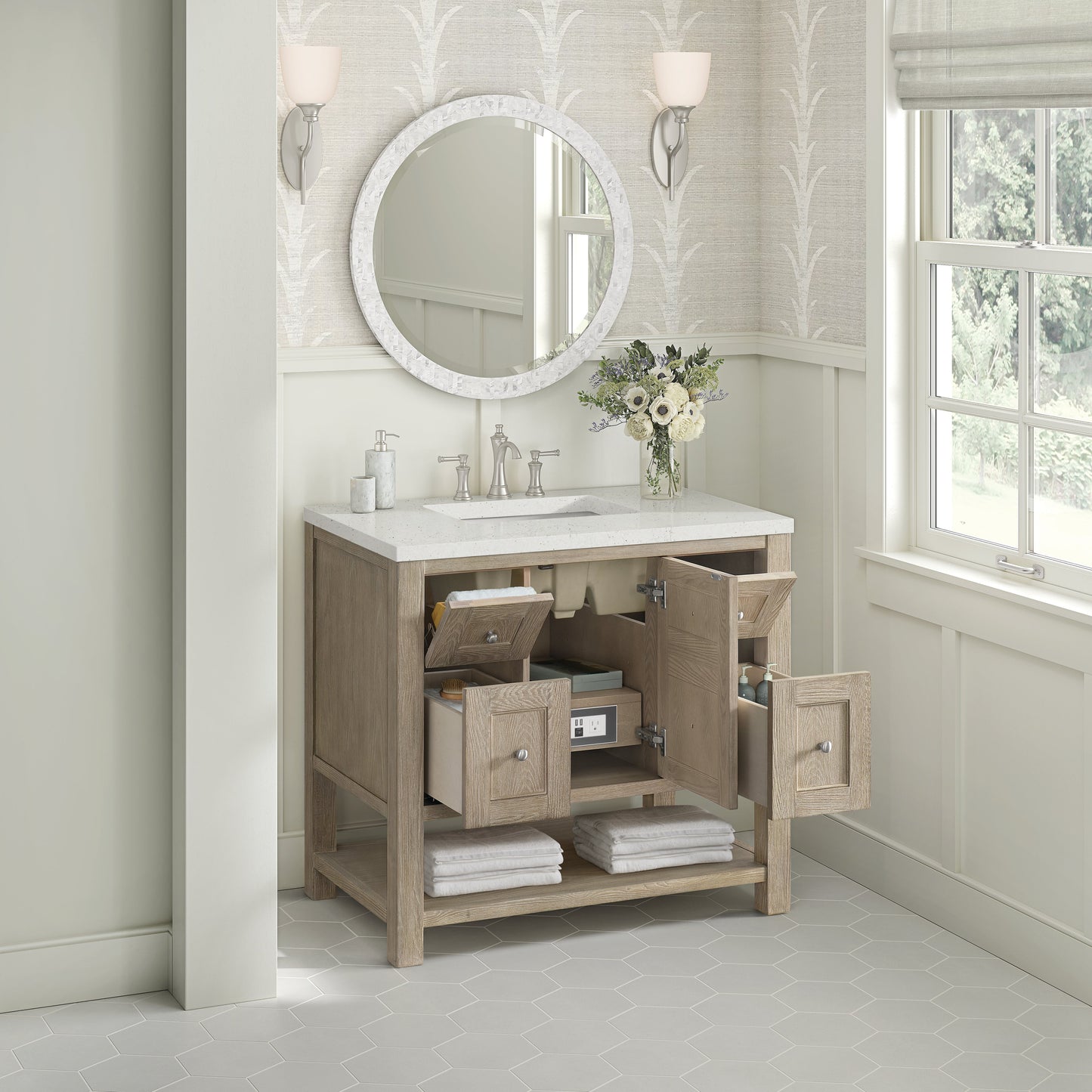 James Martin Vanities Breckenridge 36" Whitewashed Oak Single Vanity With 3 cm Lime Delight Quartz Top