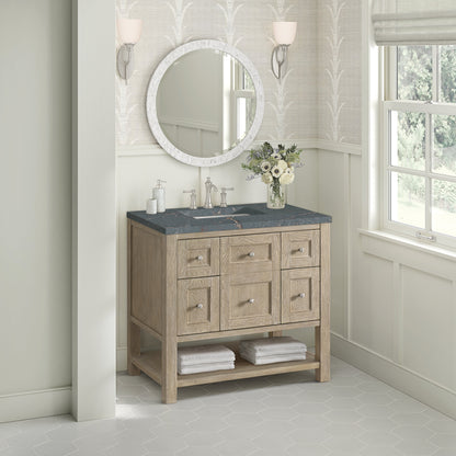 James Martin Vanities Breckenridge 36" Whitewashed Oak Single Vanity With 3 cm Parisien Bleu Quartz Top