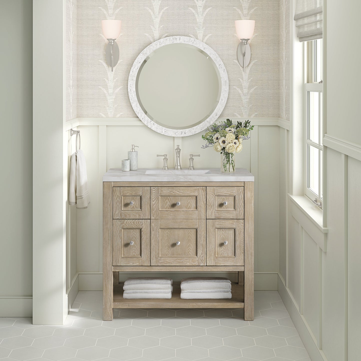 James Martin Vanities Breckenridge 36" Whitewashed Oak Single Vanity With 3 cm Victorian Silver Quartz Top