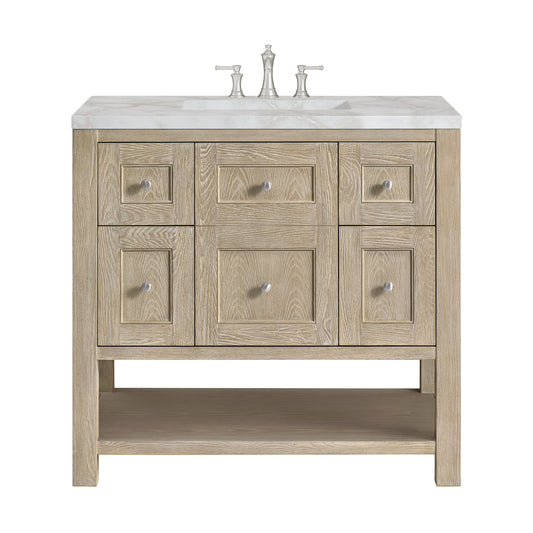 James Martin Vanities Breckenridge 36" Whitewashed Oak Single Vanity With 3 cm Victorian Silver Quartz Top