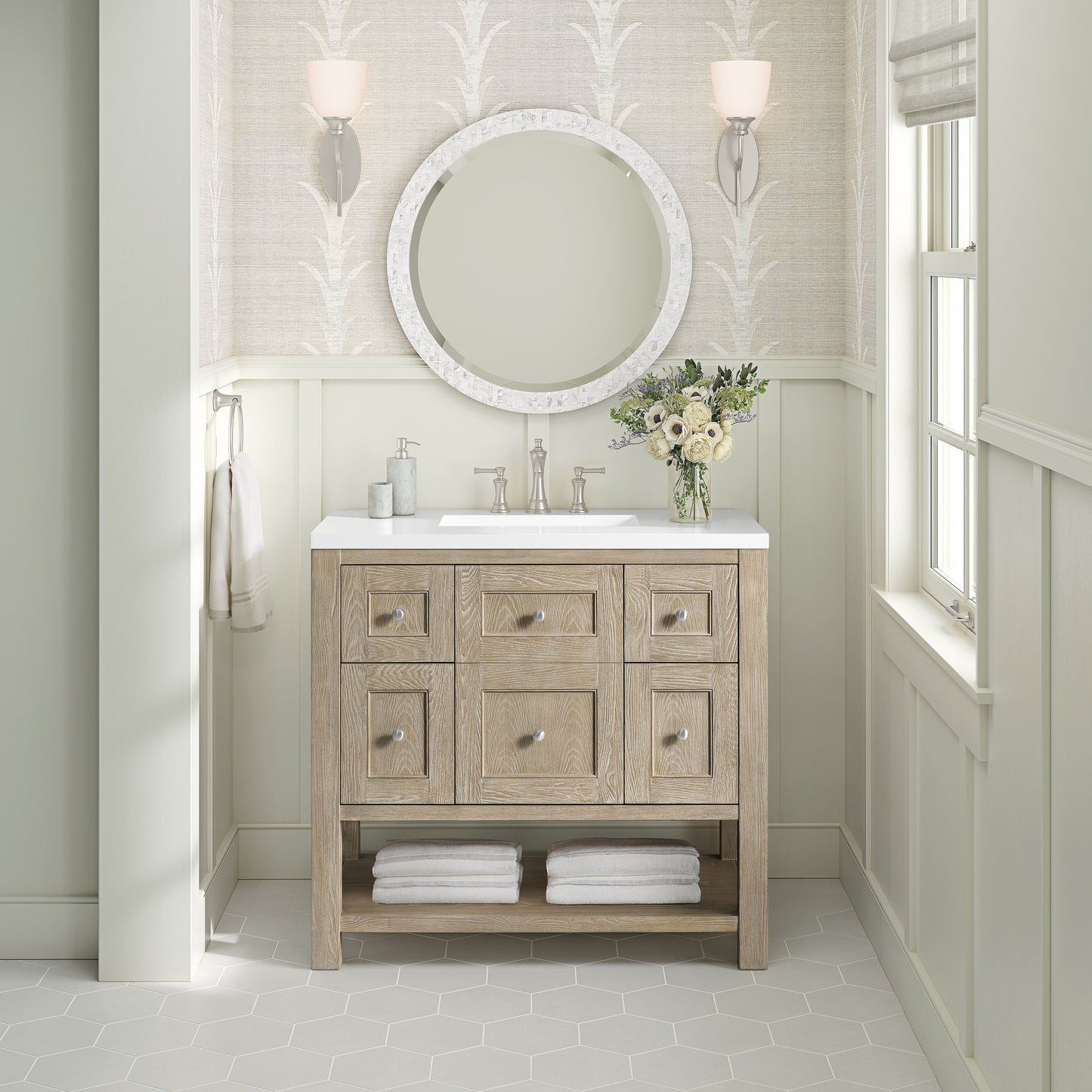 James Martin Vanities Breckenridge 36" Whitewashed Oak Single Vanity With 3 cm White Zeus Quartz Top