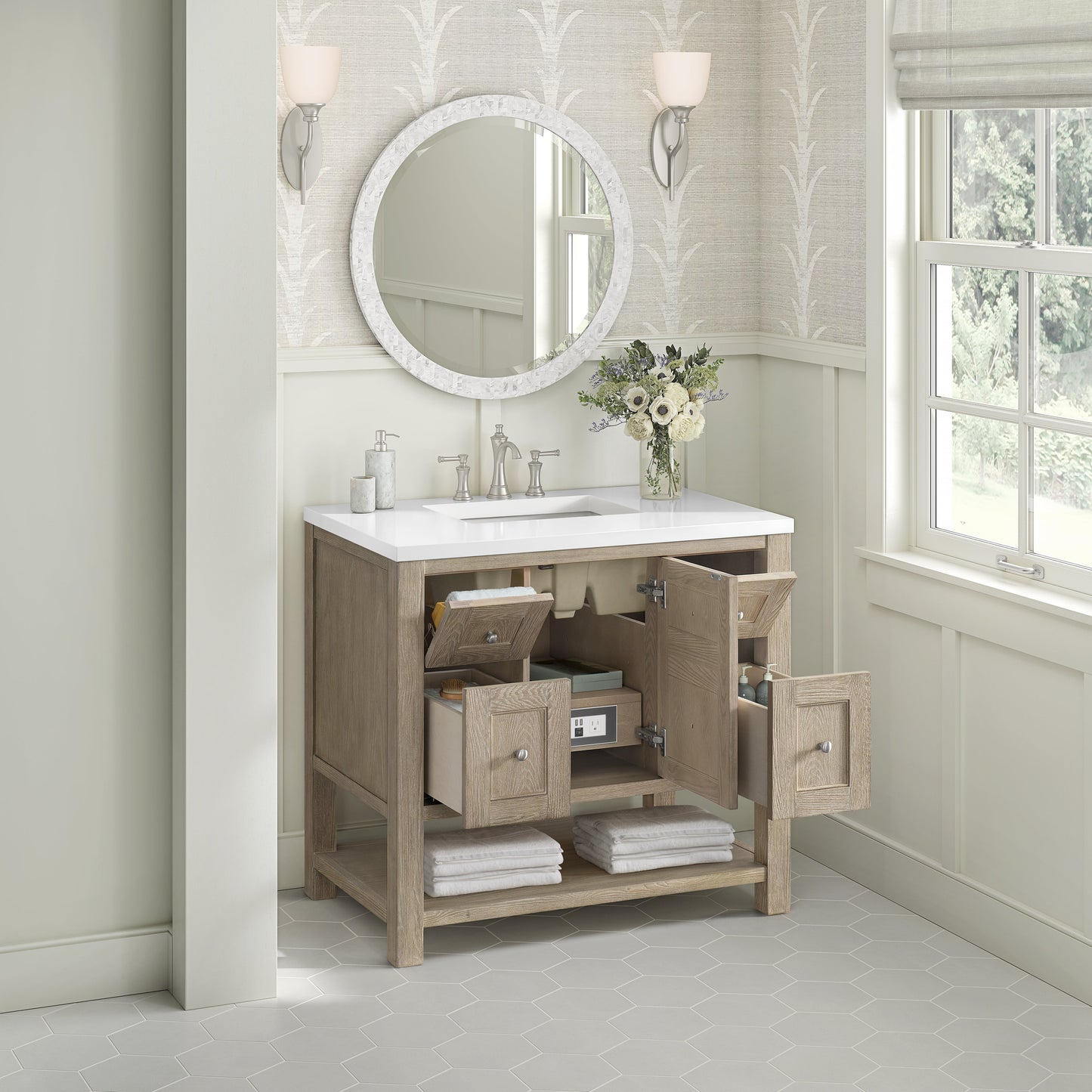 James Martin Vanities Breckenridge 36" Whitewashed Oak Single Vanity With 3 cm White Zeus Quartz Top