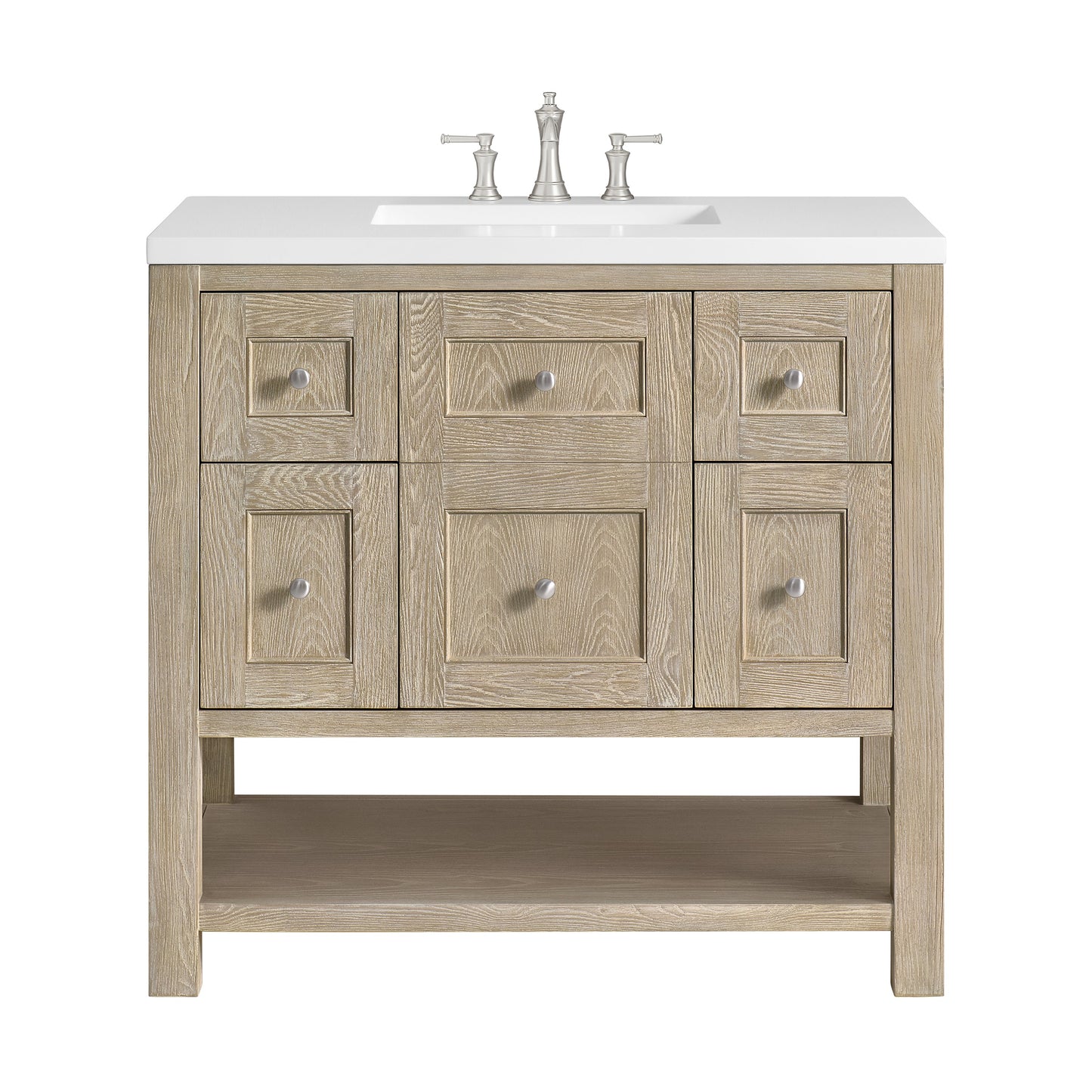 James Martin Vanities Breckenridge 36" Whitewashed Oak Single Vanity With 3 cm White Zeus Quartz Top