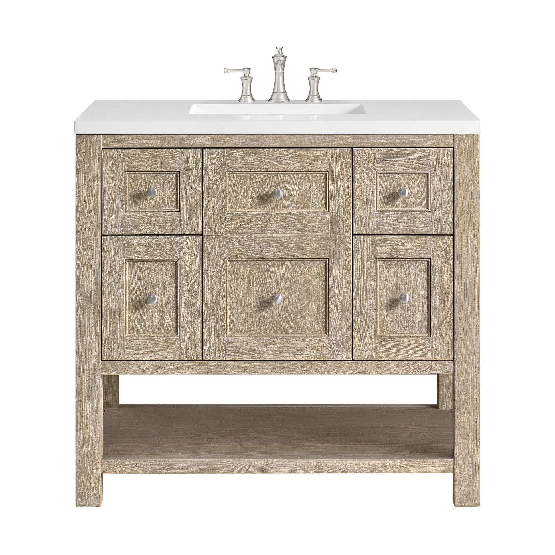 James Martin Vanities Breckenridge 36" Whitewashed Oak Single Vanity With 3 cm White Zeus Quartz Top