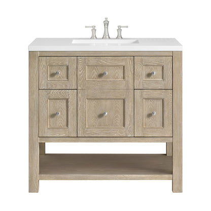 James Martin Vanities Breckenridge 36" Whitewashed Oak Single Vanity With 3 cm White Zeus Quartz Top