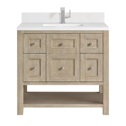 James Martin Vanities Breckenridge 36" Whitewashed Oak Single Vanity With Single Hole 3CM White Zeus Quartz Top & Backsplash